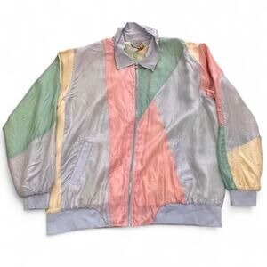 Blair Silk Pastel Patchwork Bomber in Sz L